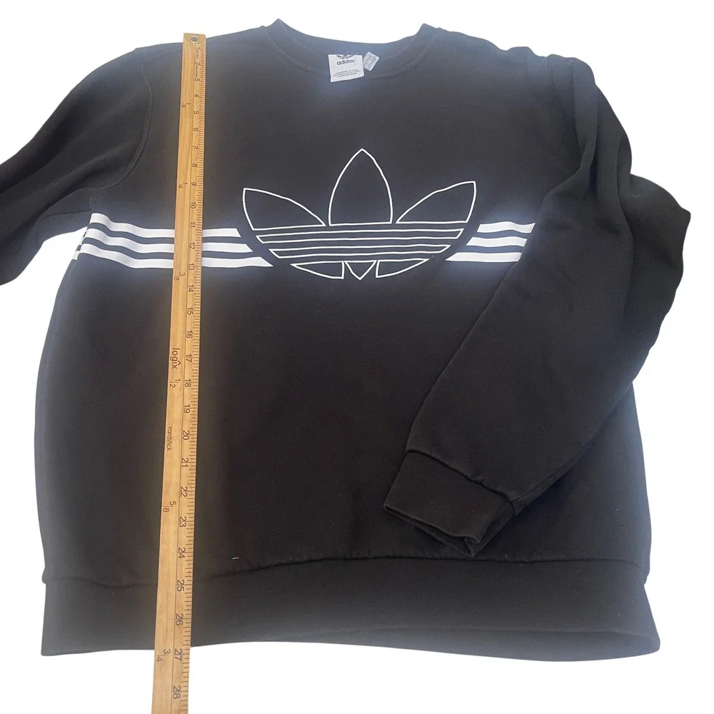 Adidas Originals Mens Trefoil 3-Stripe Crewneck Sweatshirt Black Large Logo